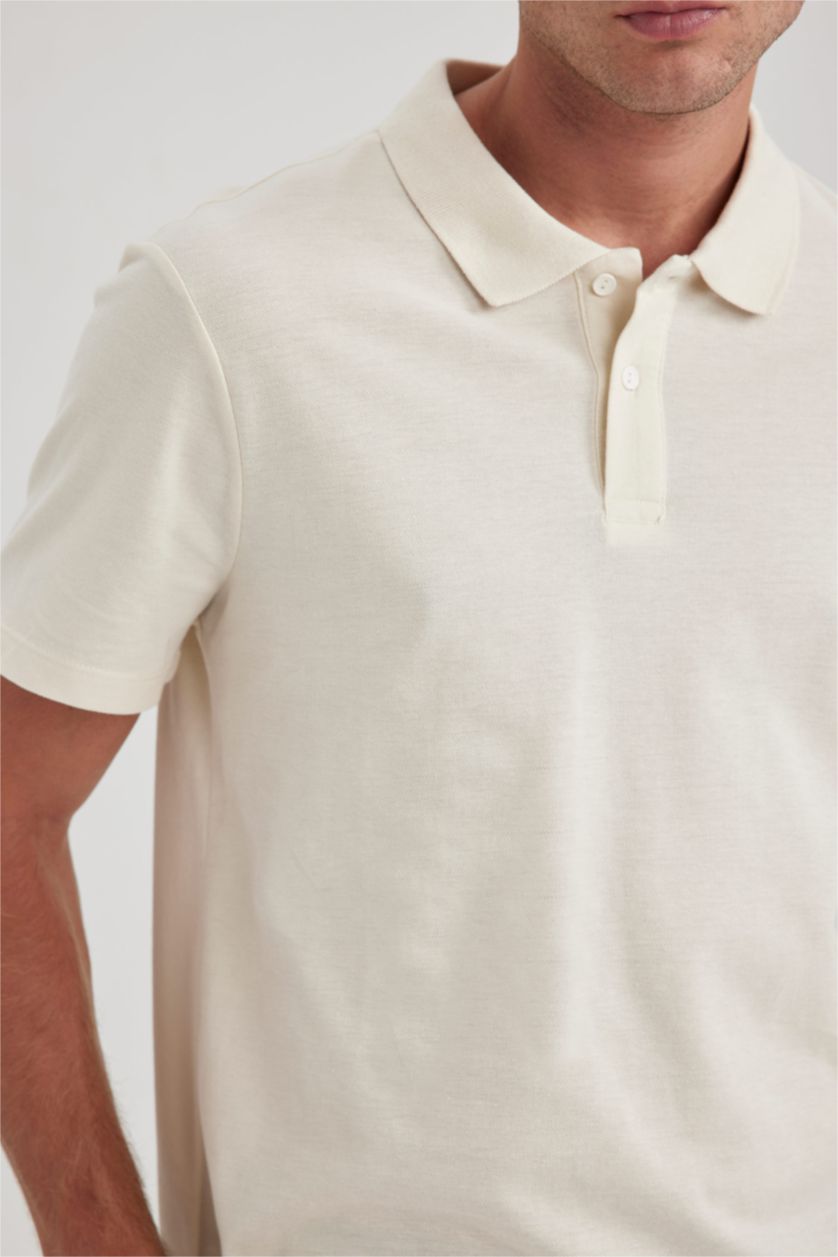 Man Light Stone Regular Fit Cotton Short Sleeve Polo T-Shirt