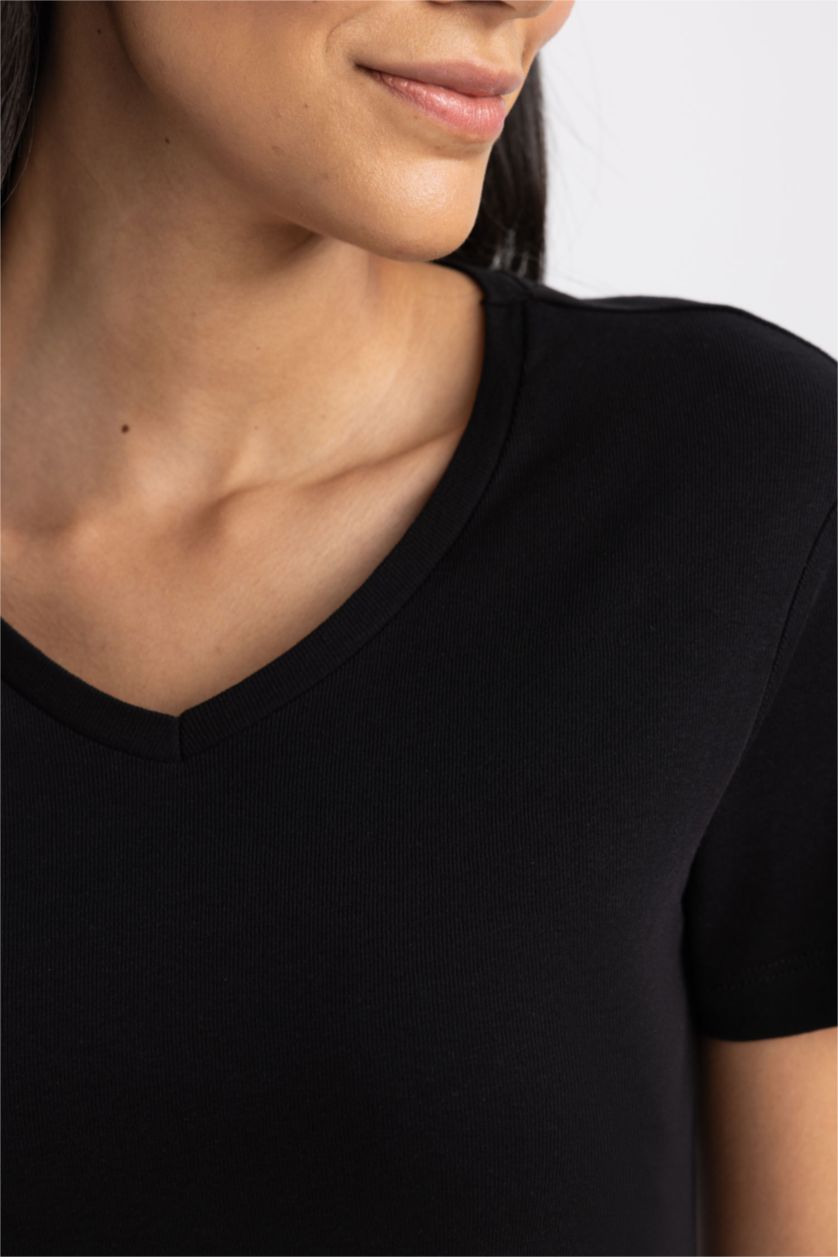 نساء أسود تي شيرت نص ردن سليم فيت