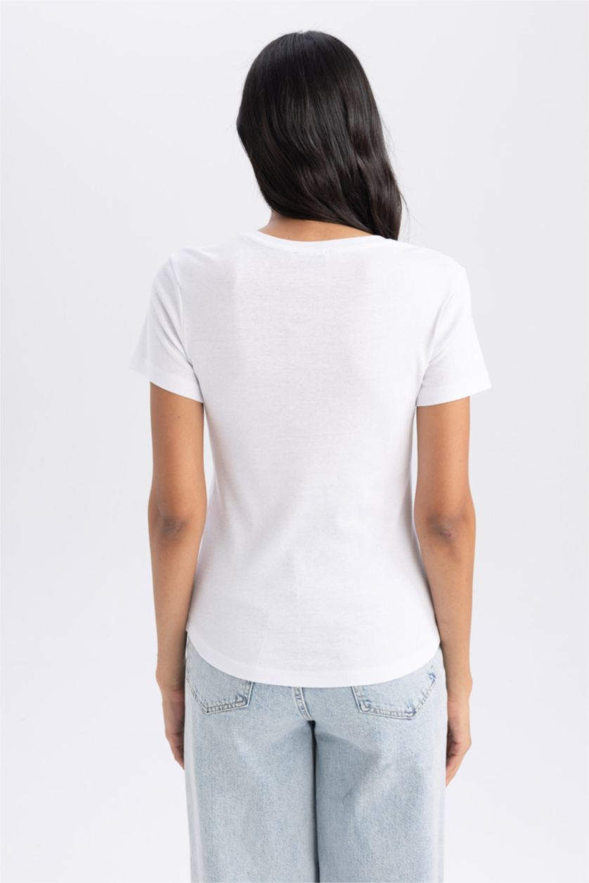 Kadın Beyaz Slım Fıt Ribana Kısa Kollu Tişört