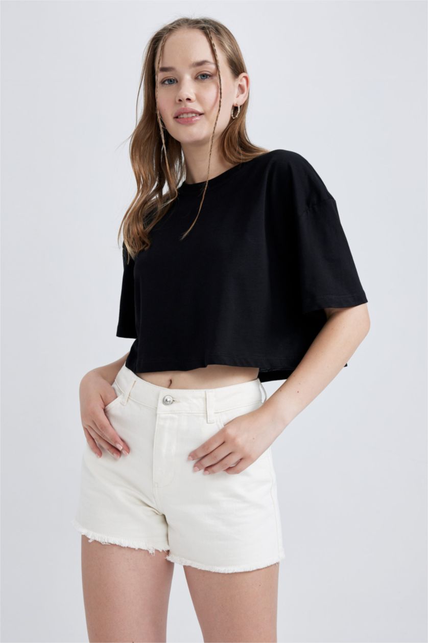 Woman Black Oversize Fit Cotton Short Sleeve T-Shirt