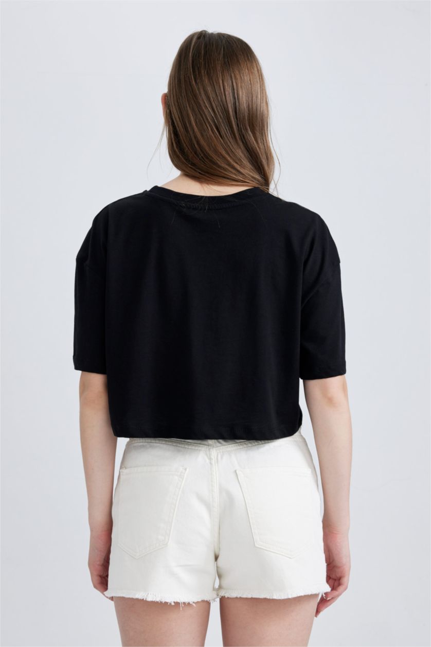 Woman Black Oversize Fit Cotton Short Sleeve T-Shirt