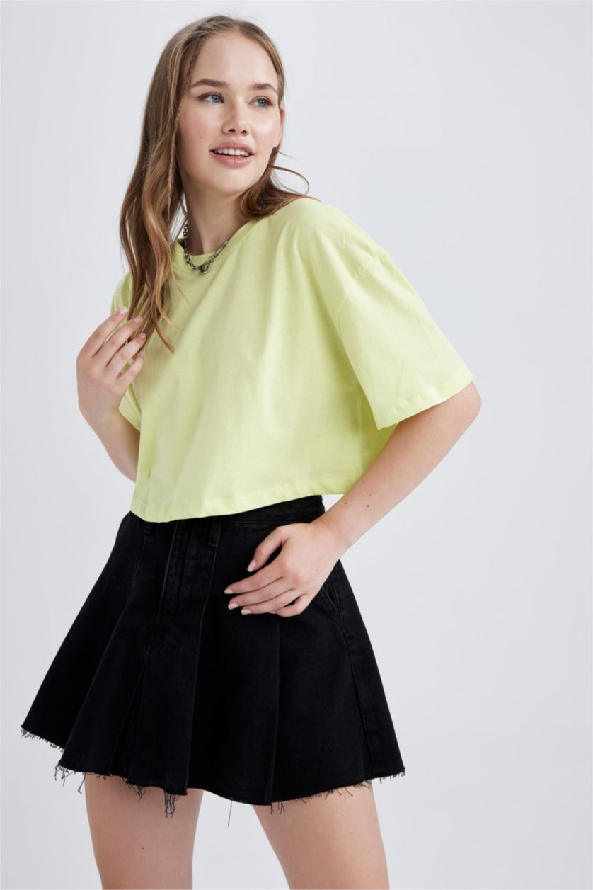 Kadın Açık Yeşil Oversıze Pamuklu Kısa Kollu Tişört