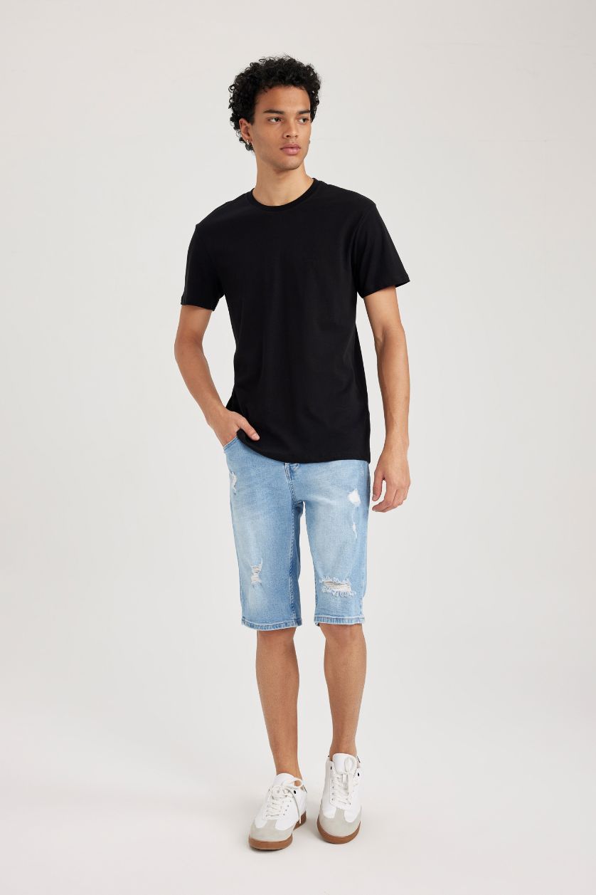 رجال أسود تي شيرت قطن سادة بيزك سليم فيت بياخة مستديرة