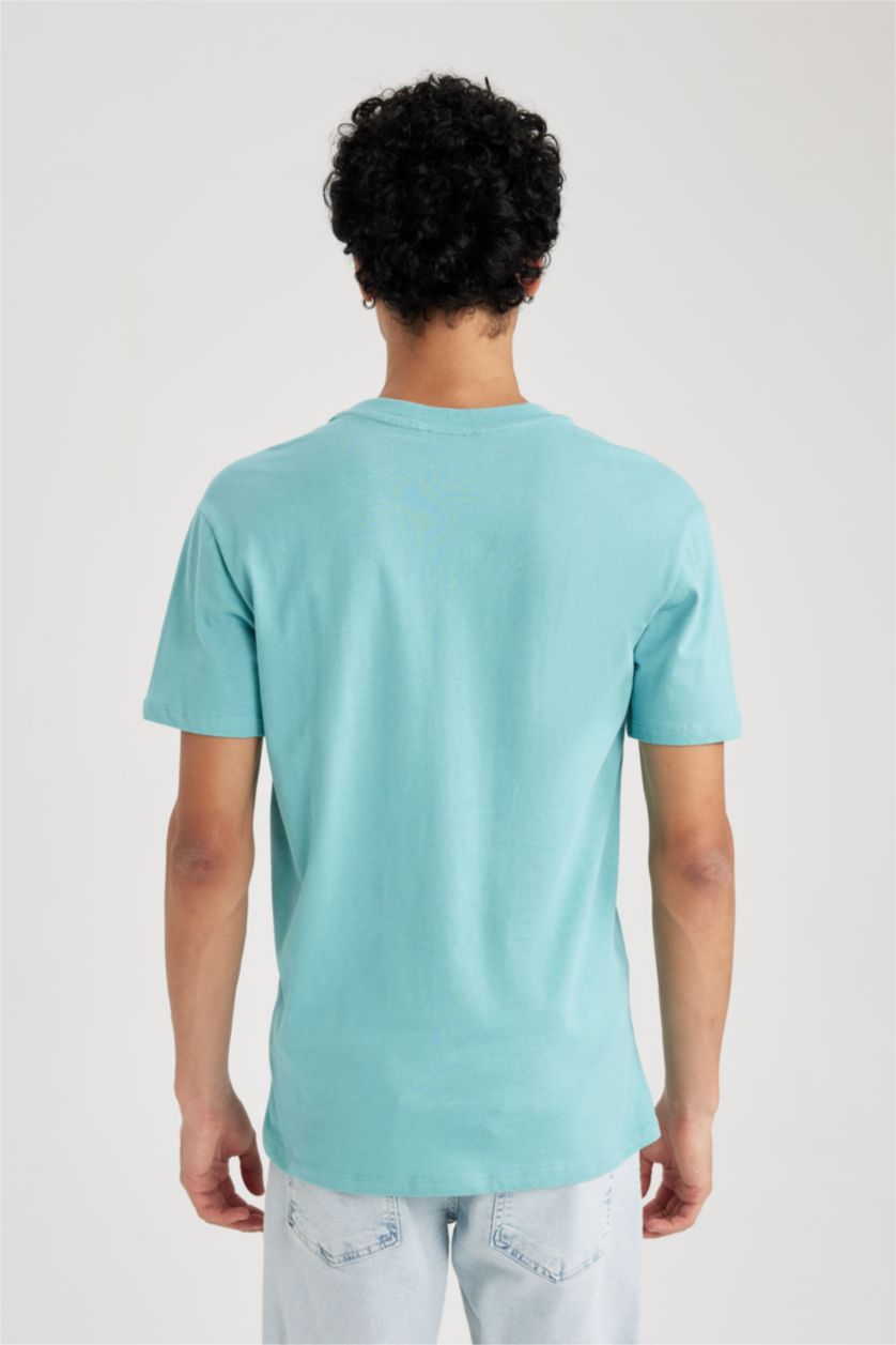 Erkek Koyu Deniz Mavisi %100 Pamuk Slim Fit Dar Kesim Bisiklet Yaka Basic Düz Kısa Kollu Tişört