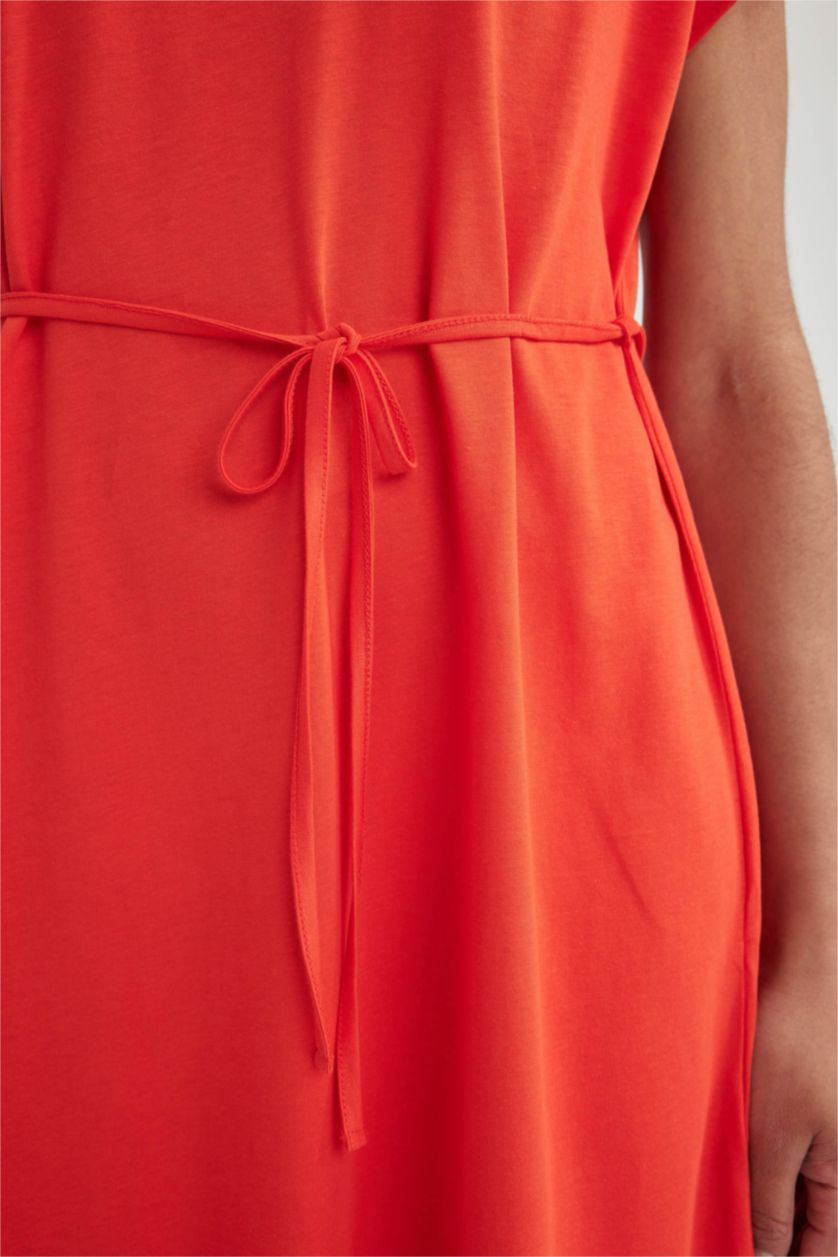 Kadın Koyu Turuncu A Kesim Bisiklet Yaka Penye Kısa Kollu Elbise