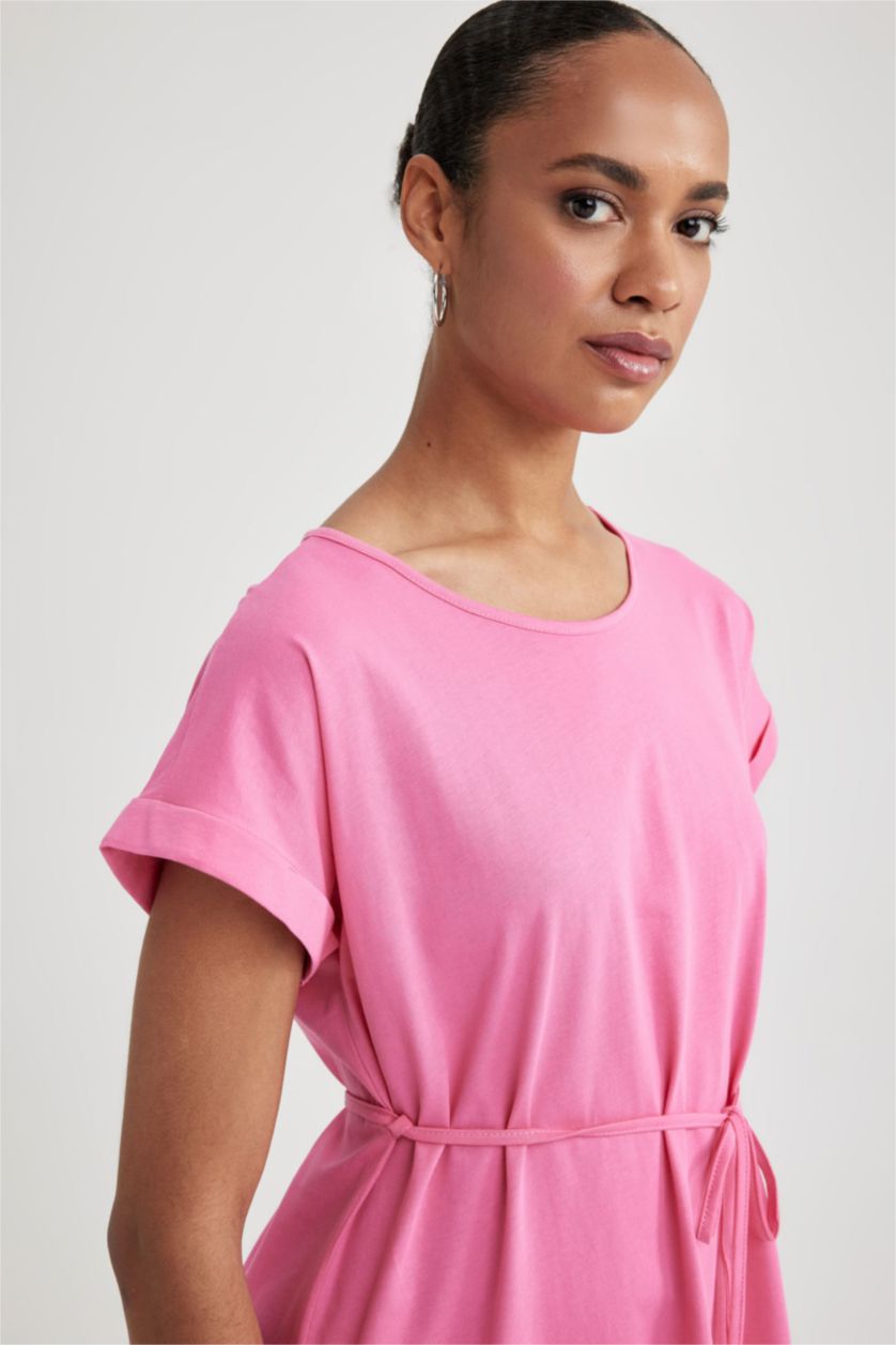 نساء زهري فستان نص ردن بقصة A بياخة مستديرة