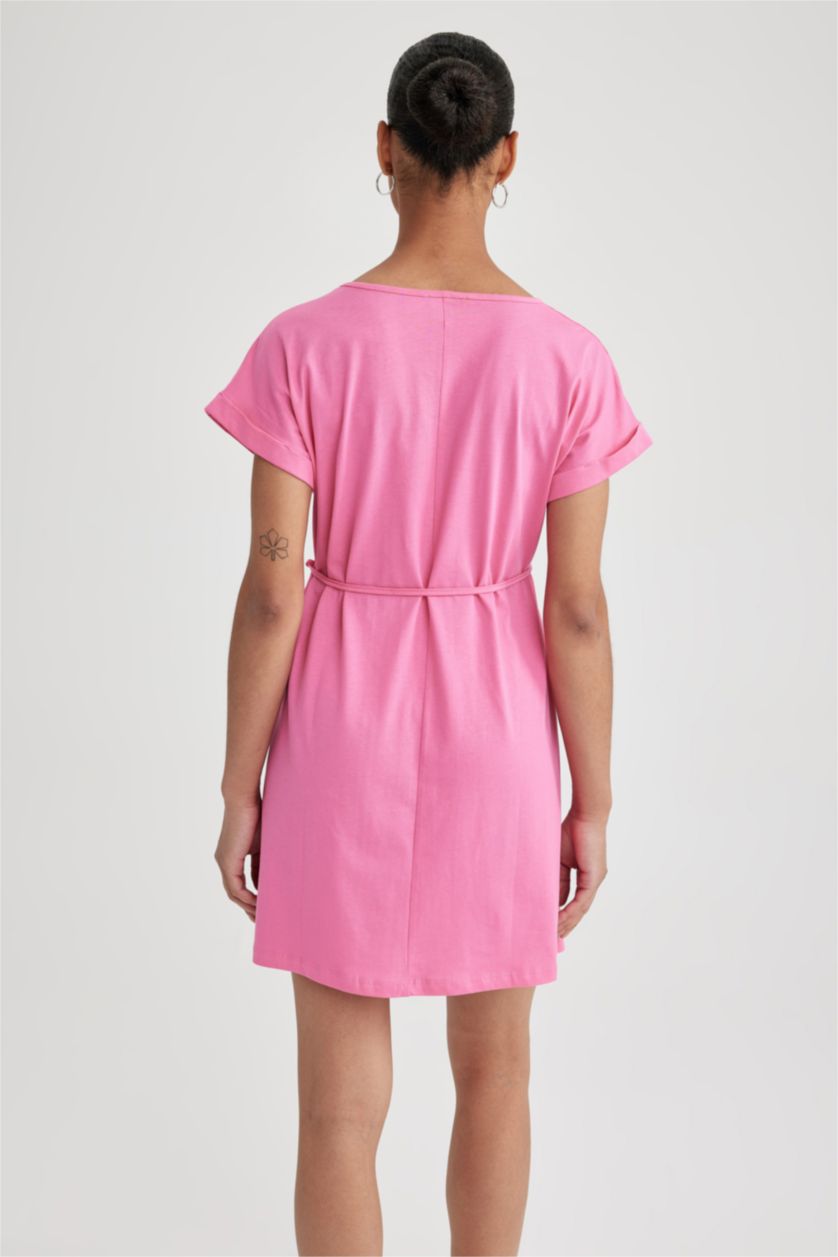 نساء زهري فستان نص ردن بقصة A بياخة مستديرة