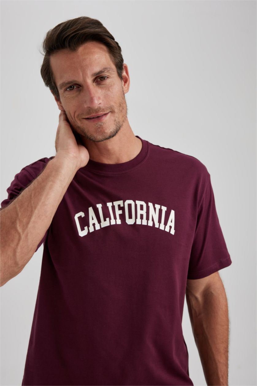 Erkek Bordo Regular Fıt Kısa Kollu Tişört