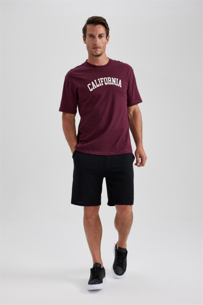 Erkek Bordo Regular Fıt Kısa Kollu Tişört