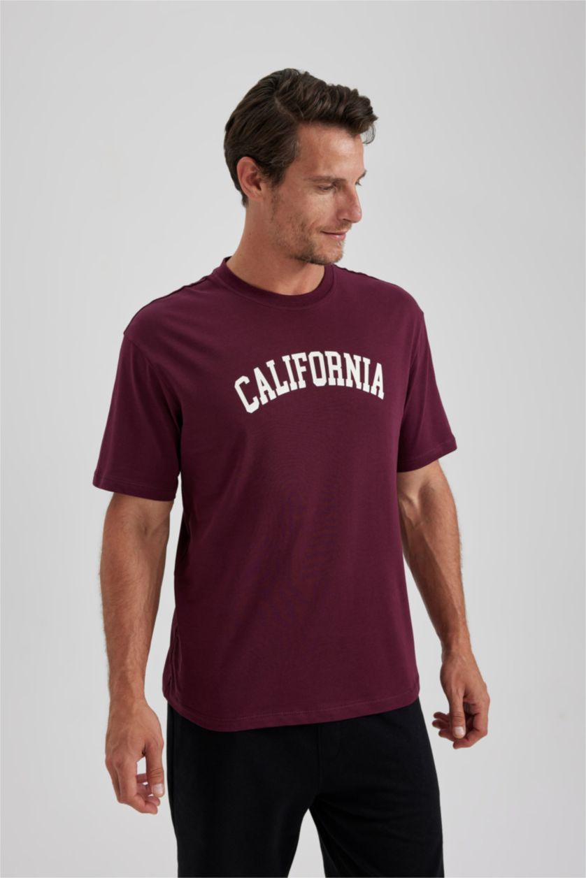 Erkek Bordo Regular Fıt Kısa Kollu Tişört