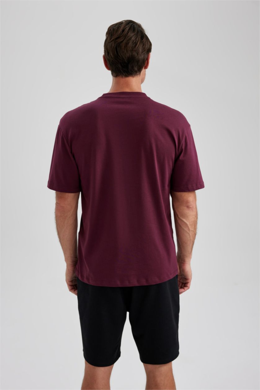 Erkek Bordo Regular Fıt Kısa Kollu Tişört