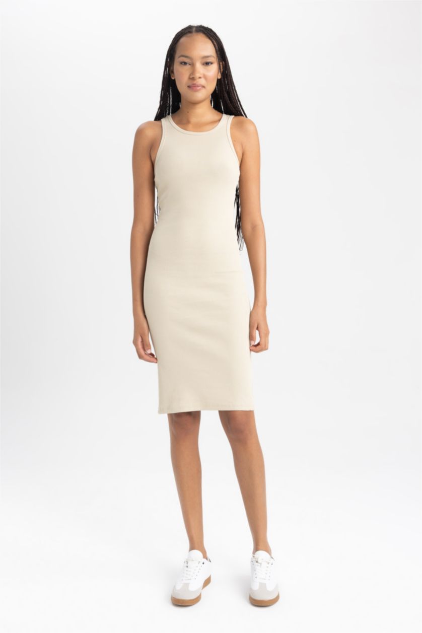 نساء اللون الحجري فستان ميدي نص ردن مضلع بوديكون بياخة هالتر