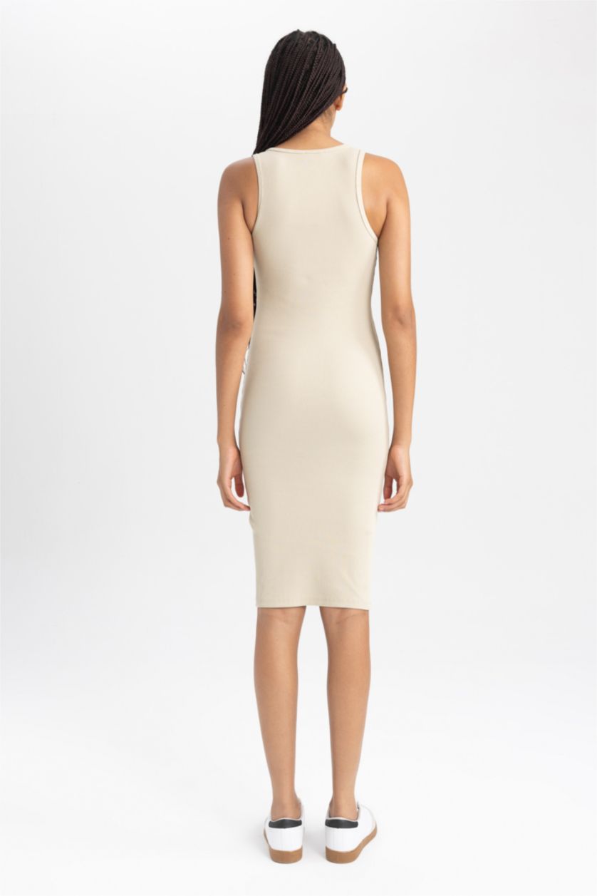 نساء اللون الحجري فستان ميدي نص ردن مضلع بوديكون بياخة هالتر