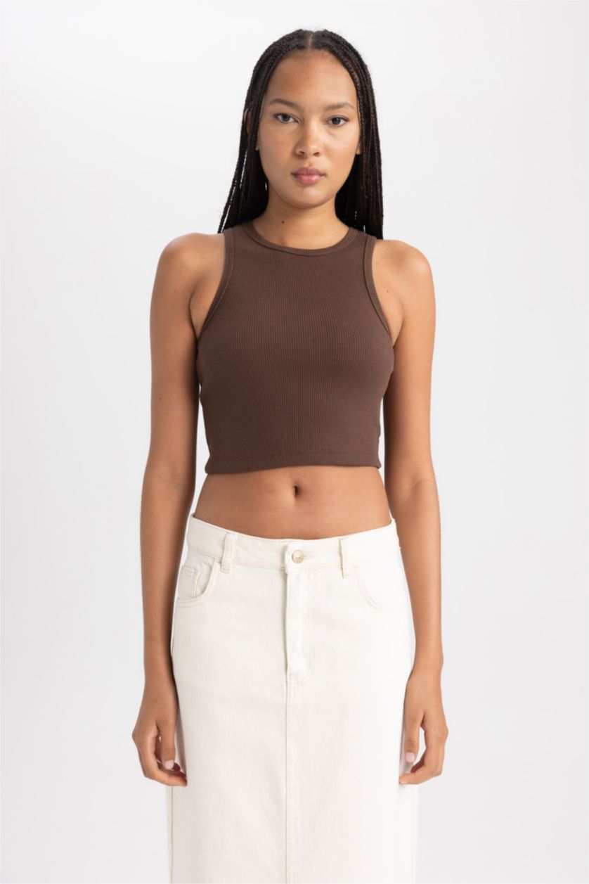 Kadın Kahve Fıtted Halter Yaka Atlet