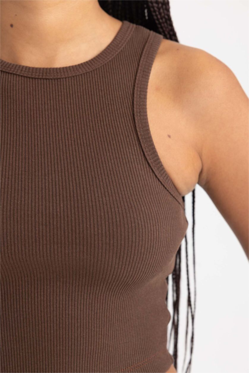 Kadın Kahve Fıtted Halter Yaka Atlet