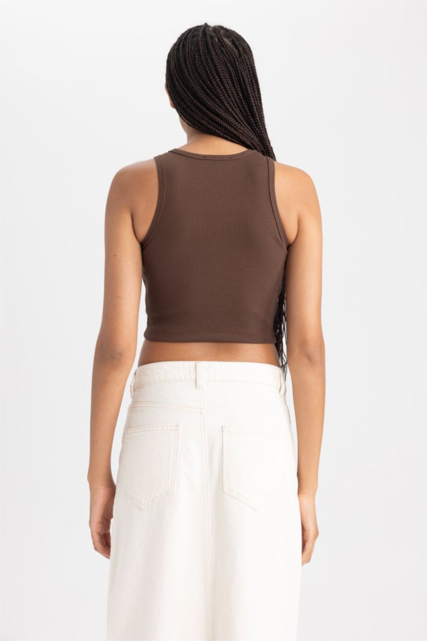Kadın Kahve Fıtted Halter Yaka Atlet