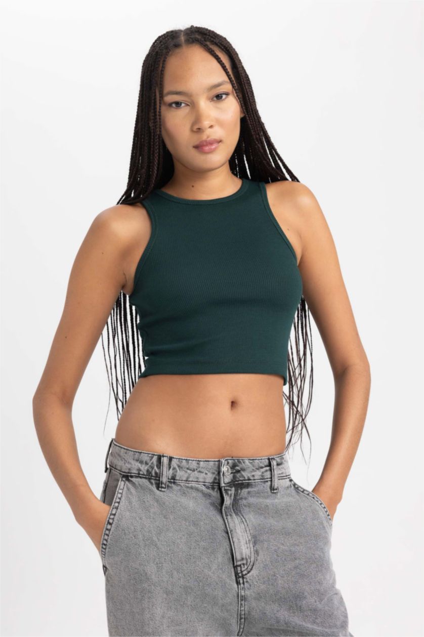 Kadın Yeşil Fıtted Halter Yaka Atlet