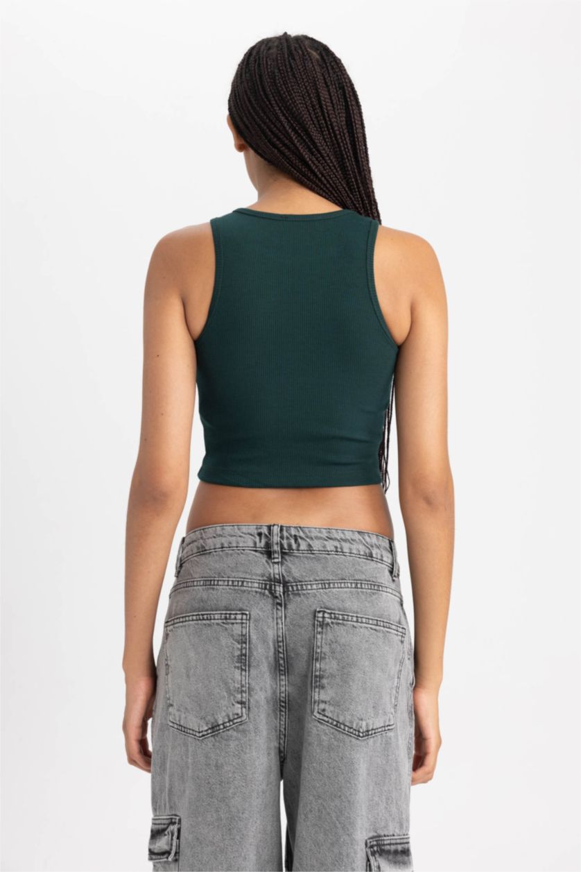 Kadın Yeşil Fıtted Halter Yaka Atlet