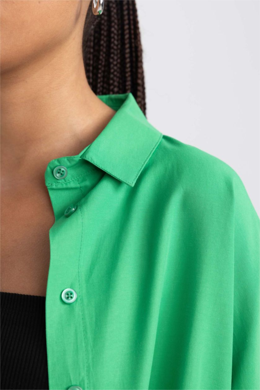 Woman Green Oversize Fit Poplin Long Sleeve Tunic
