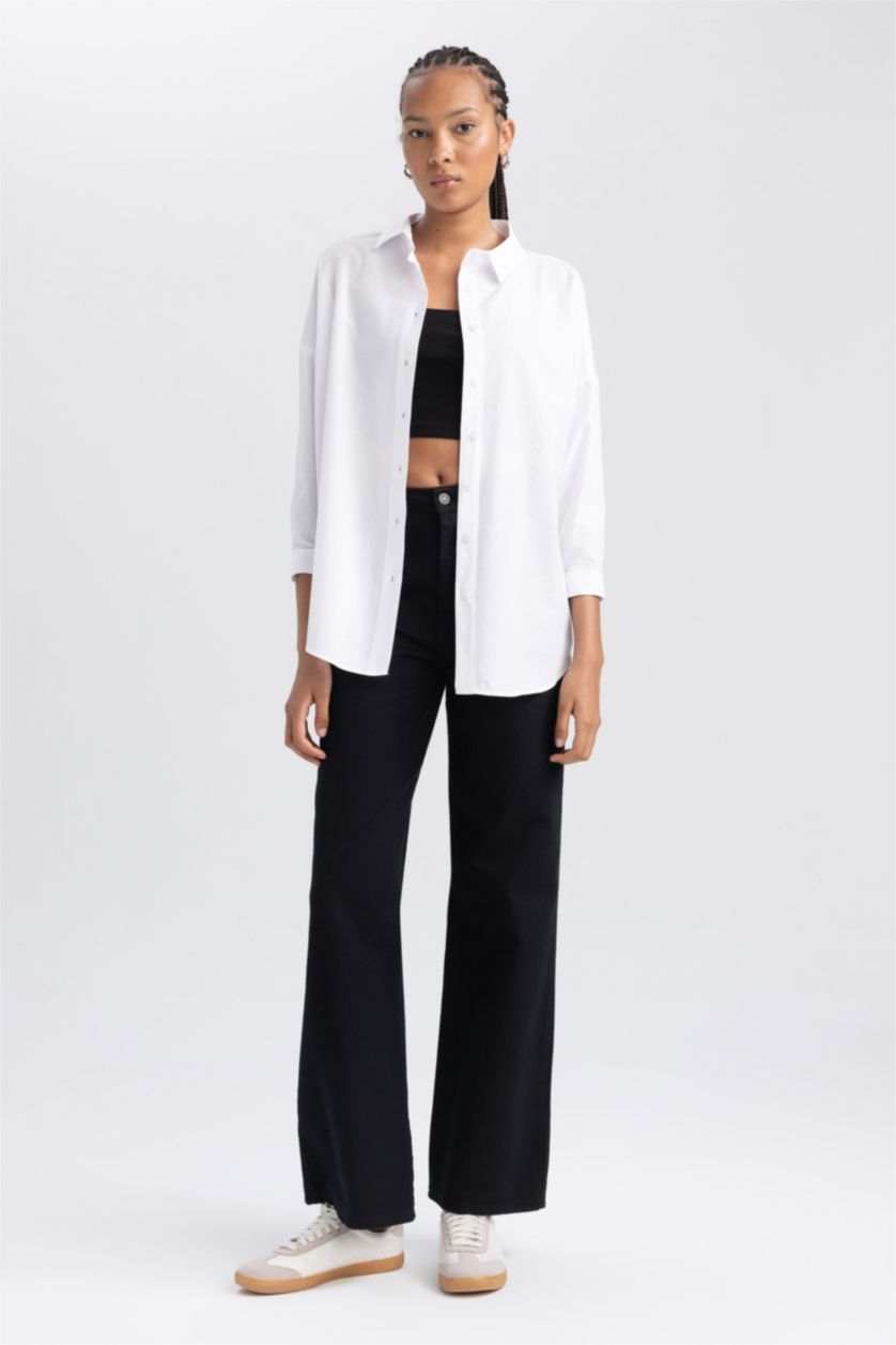 Women White Oversize Fit Poplin Long Sleeve Tunic
