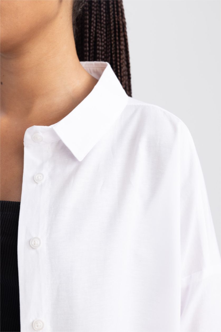 Women White Oversize Fit Poplin Long Sleeve Tunic