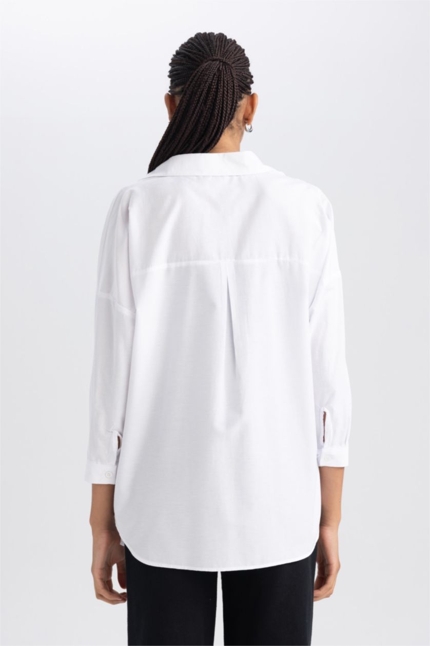 Women White Oversize Fit Poplin Long Sleeve Tunic