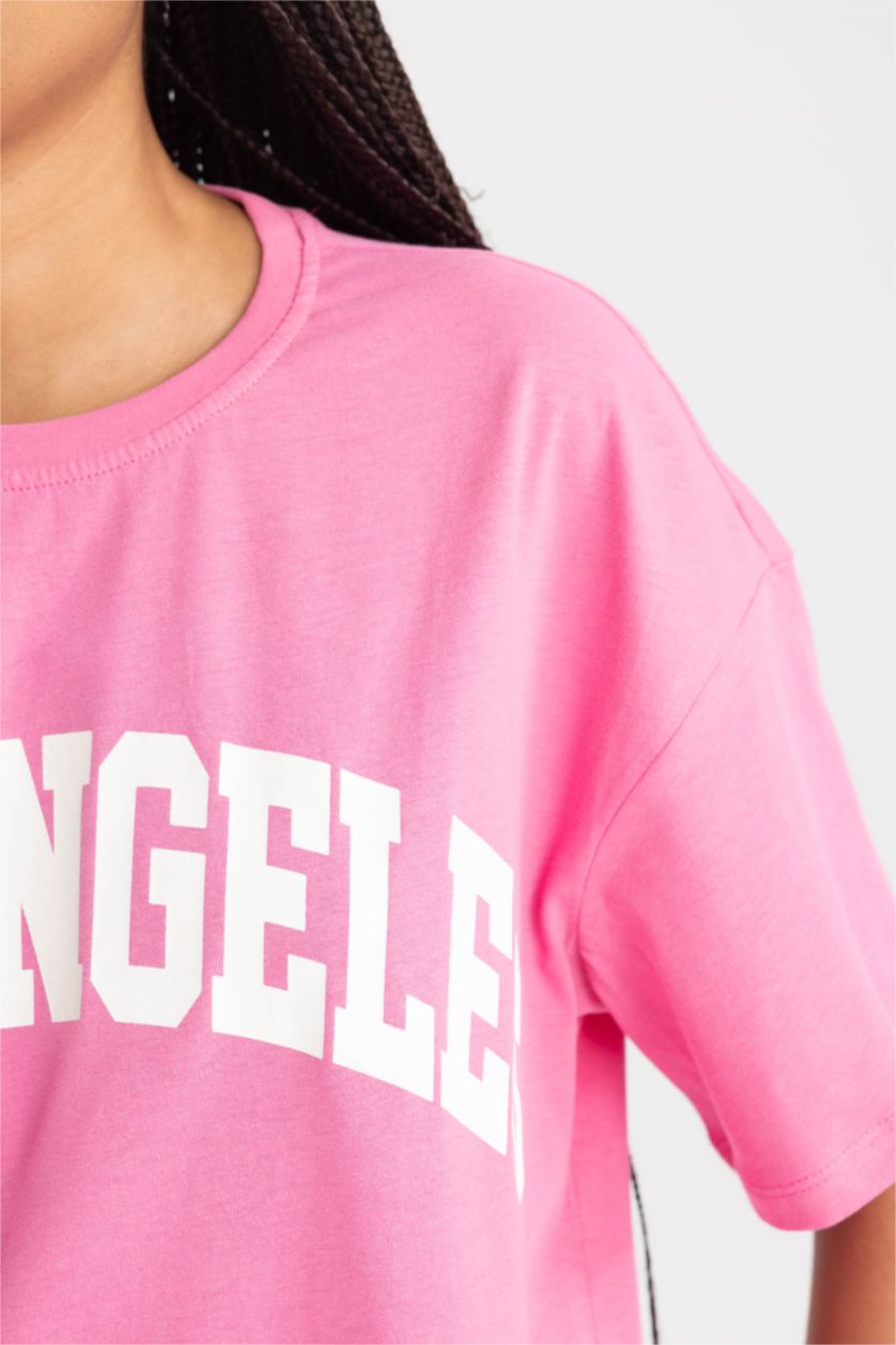 Woman Pink Oversize Fit Crew Neck Short Sleeve T-Shirt