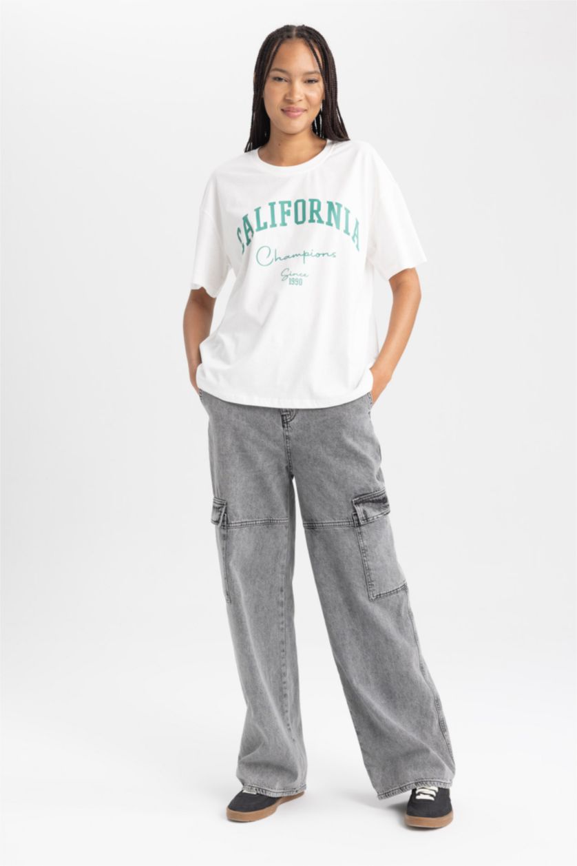 Women Ecru Oversize Fit Short Sleeve T-Shirt