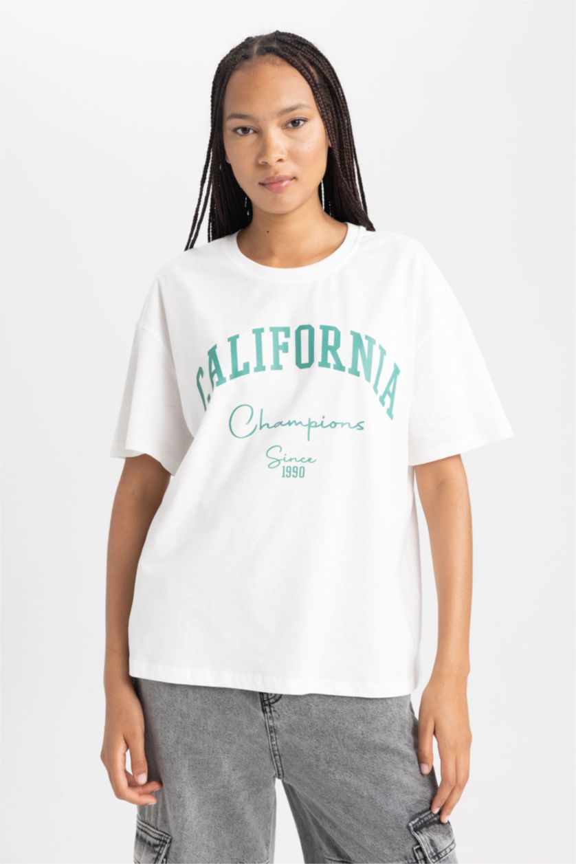 Women Ecru Oversize Fit Short Sleeve T-Shirt