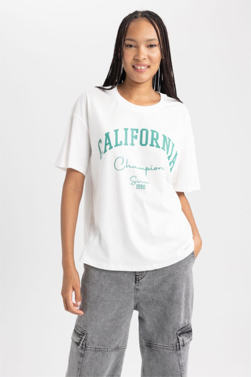 Women Ecru Oversize Fit Short Sleeve T-Shirt