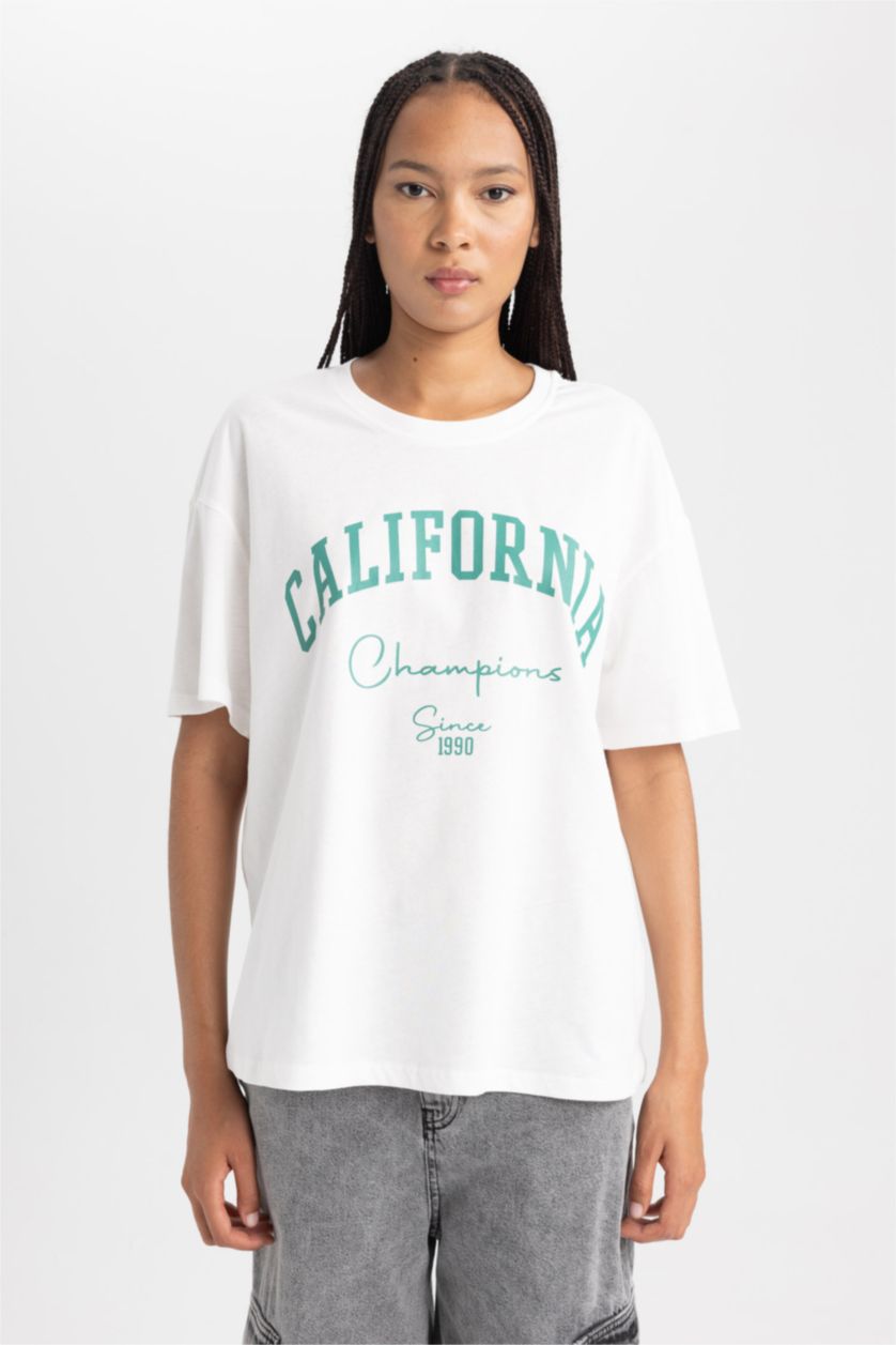 Women Ecru Oversize Fit Short Sleeve T-Shirt