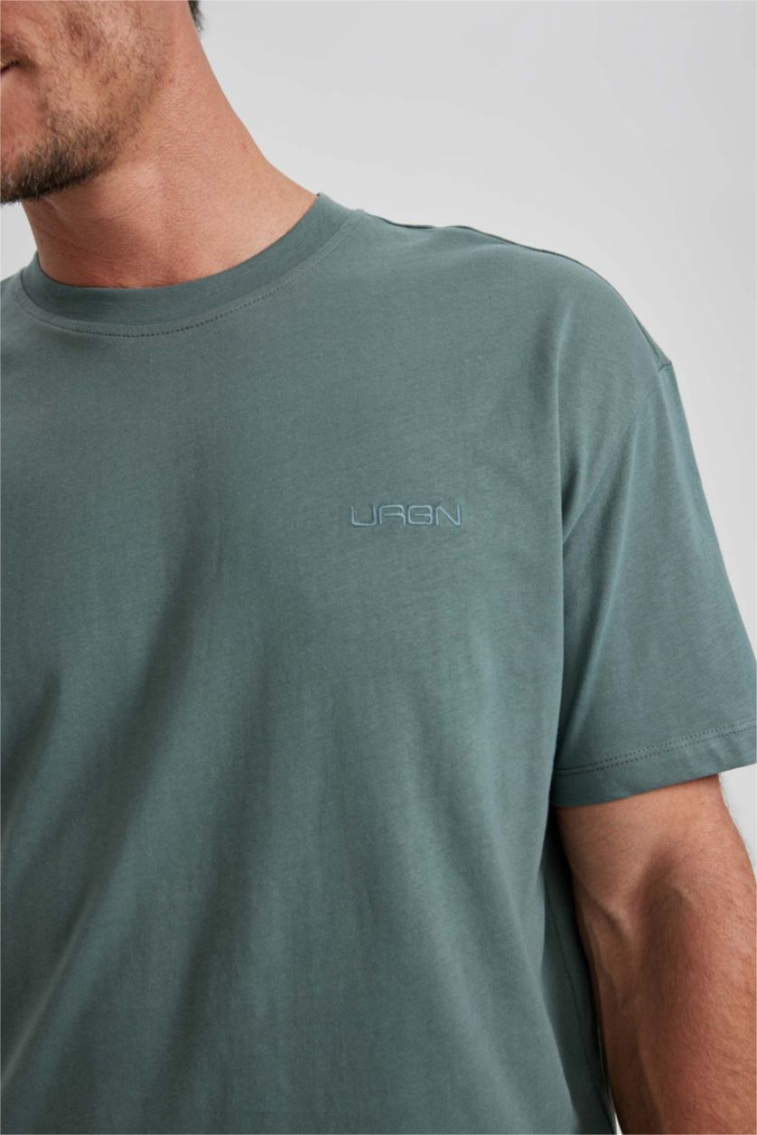 Erkek Yeşil %100 Pamuk Oversize Geniş Kalıp Bisiklet Yaka Basic Düz Kısa Kollu Tişört