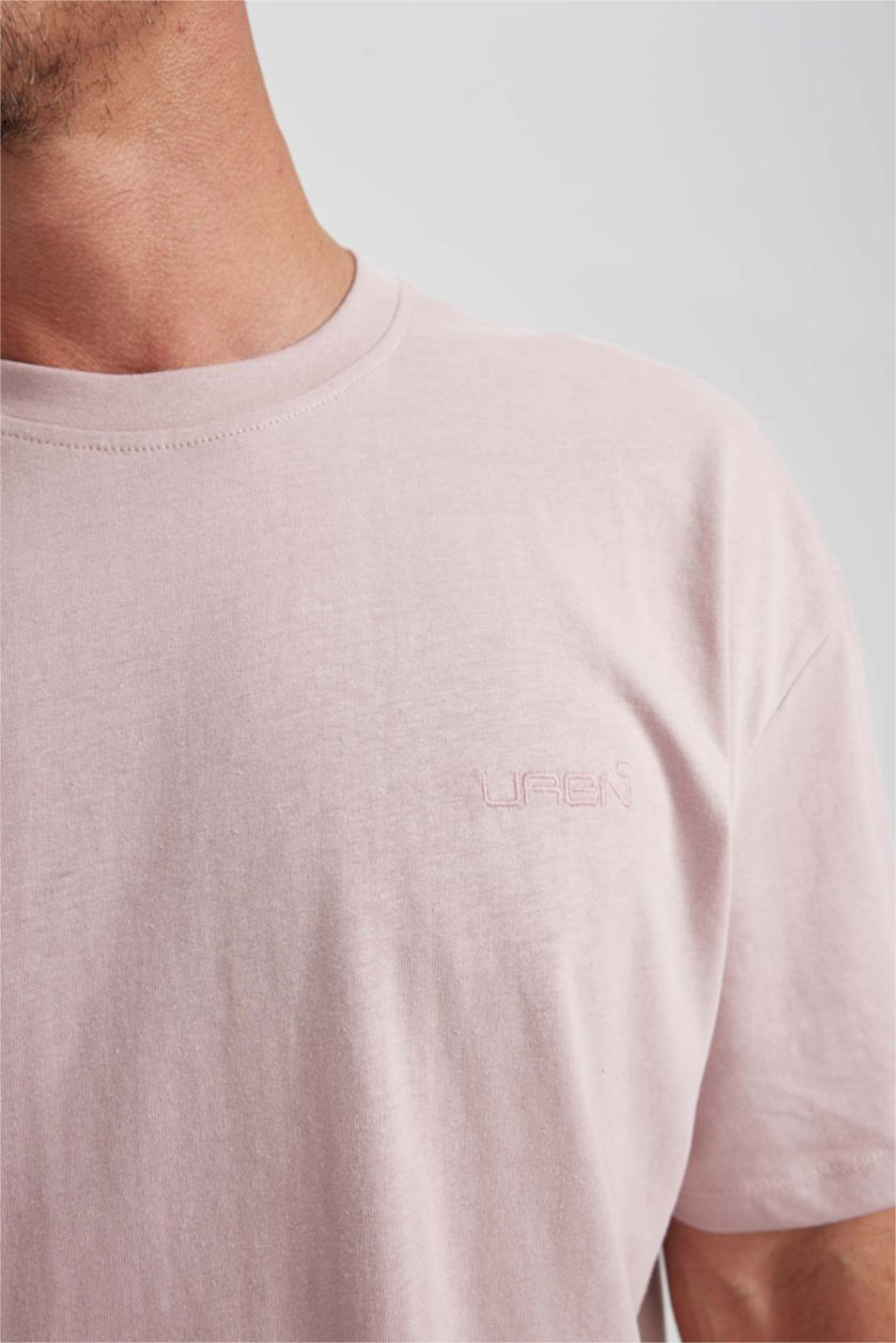 Erkek Somon %100 Pamuk Oversize Geniş Kalıp Bisiklet Yaka Basic Düz Kısa Kollu Tişört