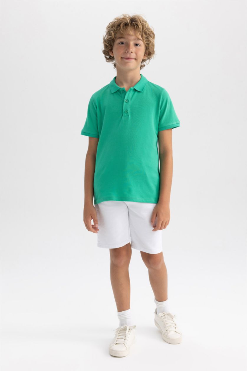 Erkek Çocuk - Genç Erkek Yeşil Polo Yaka Pike Kısa Kollu Basic Düz Tişört Erkek Çocuk