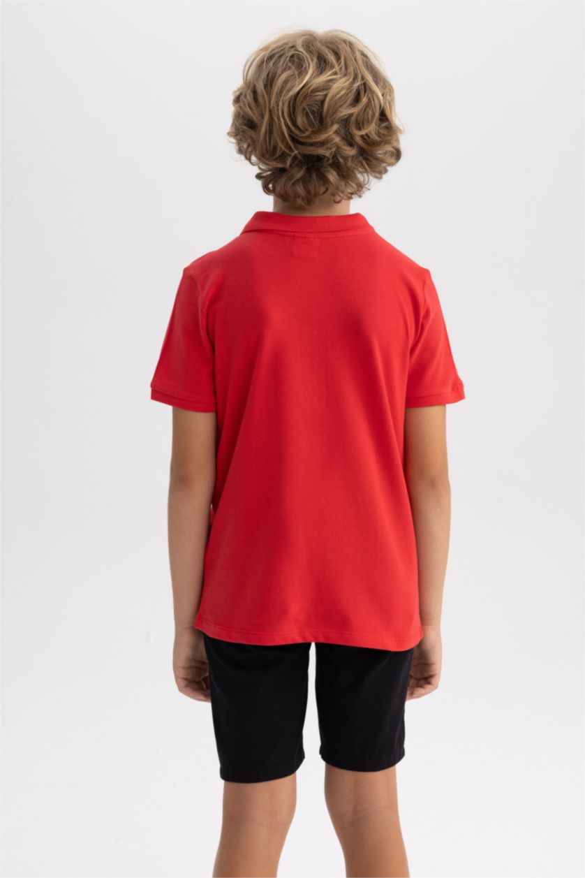 Erkek Çocuk - Genç Erkek Kırmızı Pike Kısa Kollu Basic Düz Polo Tişört Erkek Çocuk