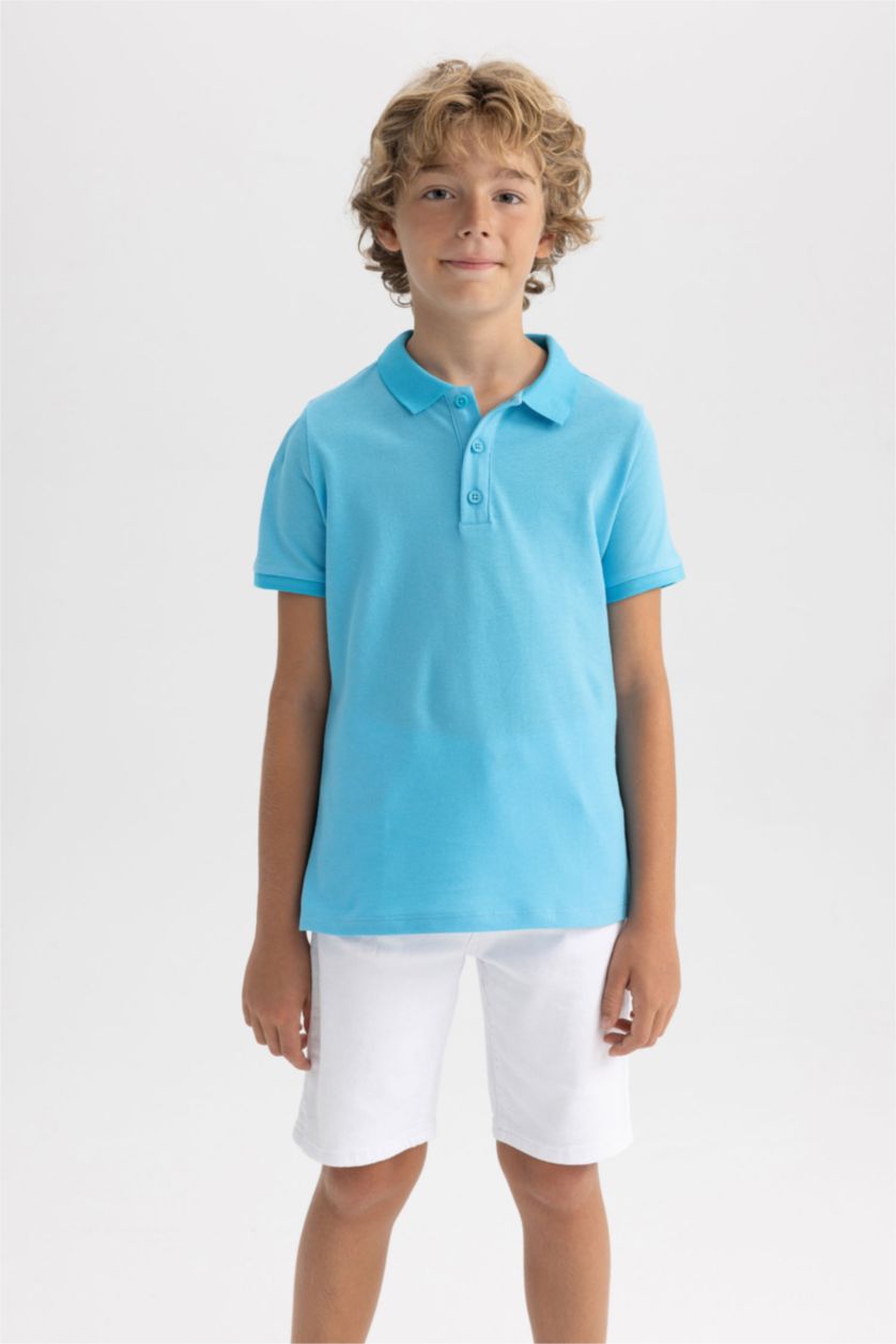 Erkek Çocuk - Genç Erkek Turkuaz Pike Kısa Kollu Basic Düz Polo Tişört Erkek Çocuk