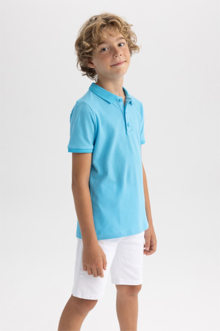Erkek Çocuk - Genç Erkek Turkuaz Pike Kısa Kollu Basic Düz Polo Tişört Erkek Çocuk