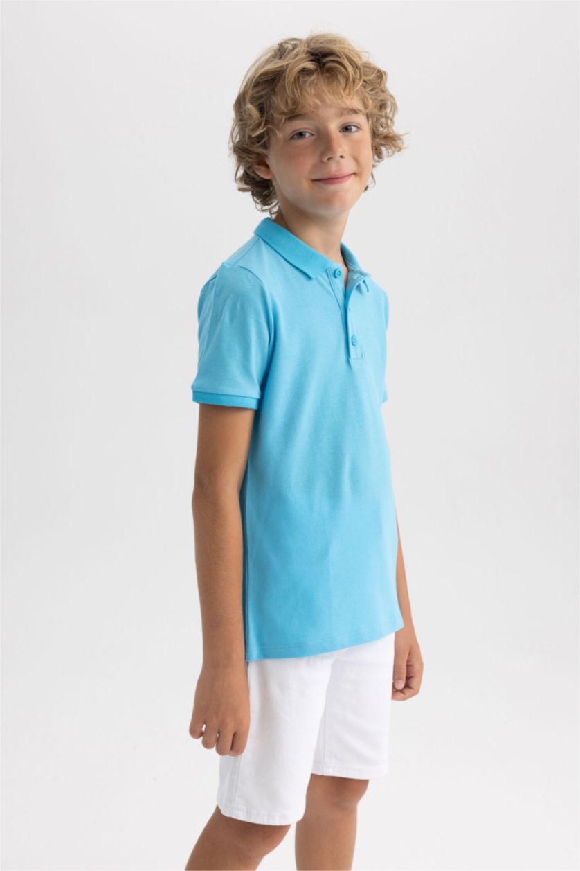 Erkek Çocuk - Genç Erkek Turkuaz Pike Kısa Kollu Basic Düz Polo Tişört Erkek Çocuk