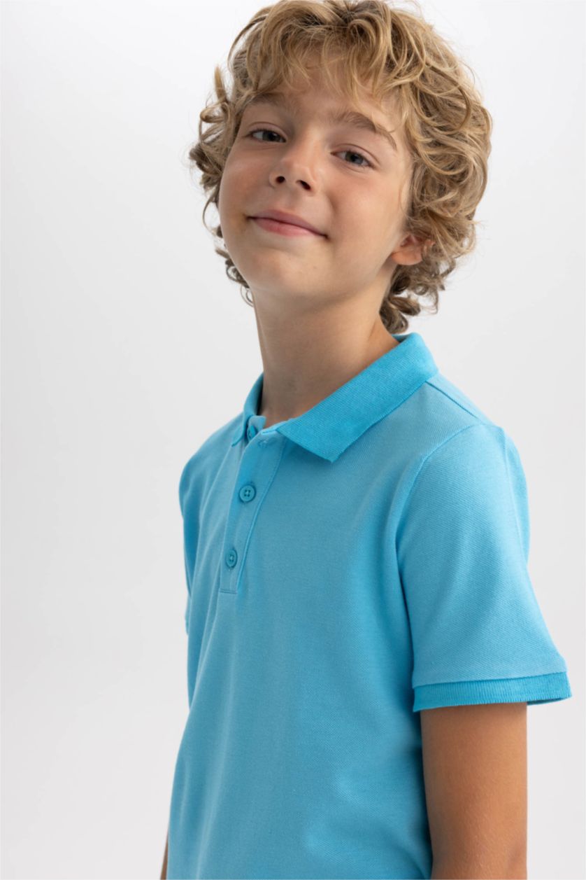 Young Boys - Teen Boys Turquoise Boy Regular Fit Polo Collar Pique Polo T-Shirt