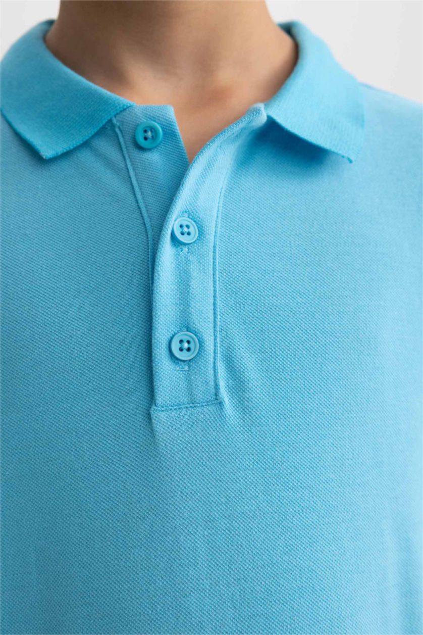 Young Boys - Teen Boys Turquoise Boy Regular Fit Polo Collar Pique Polo T-Shirt