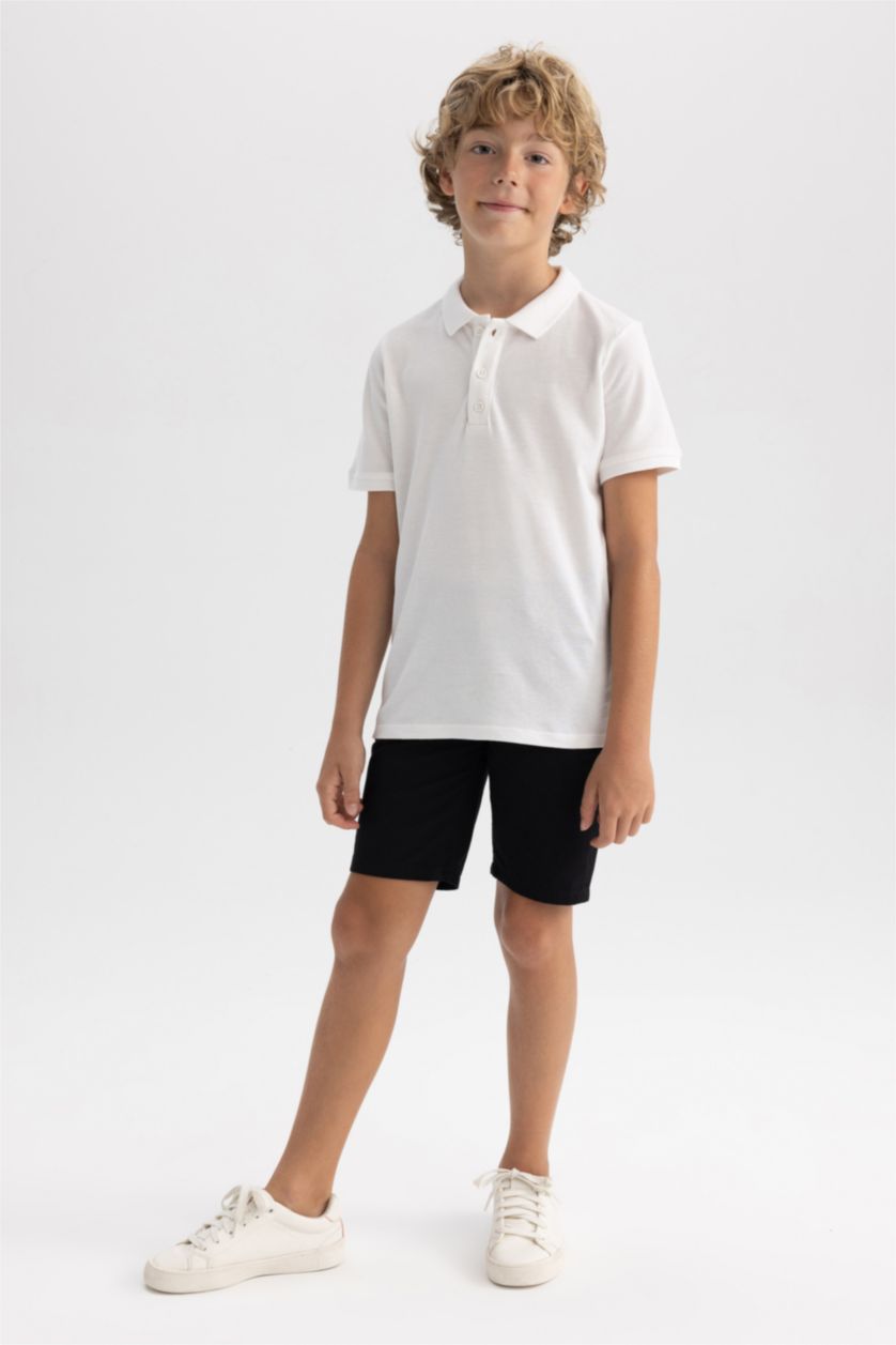Erkek Çocuk - Genç Erkek Beyaz Pike Kısa Kollu Basic Düz Polo Tişört Erkek Çocuk