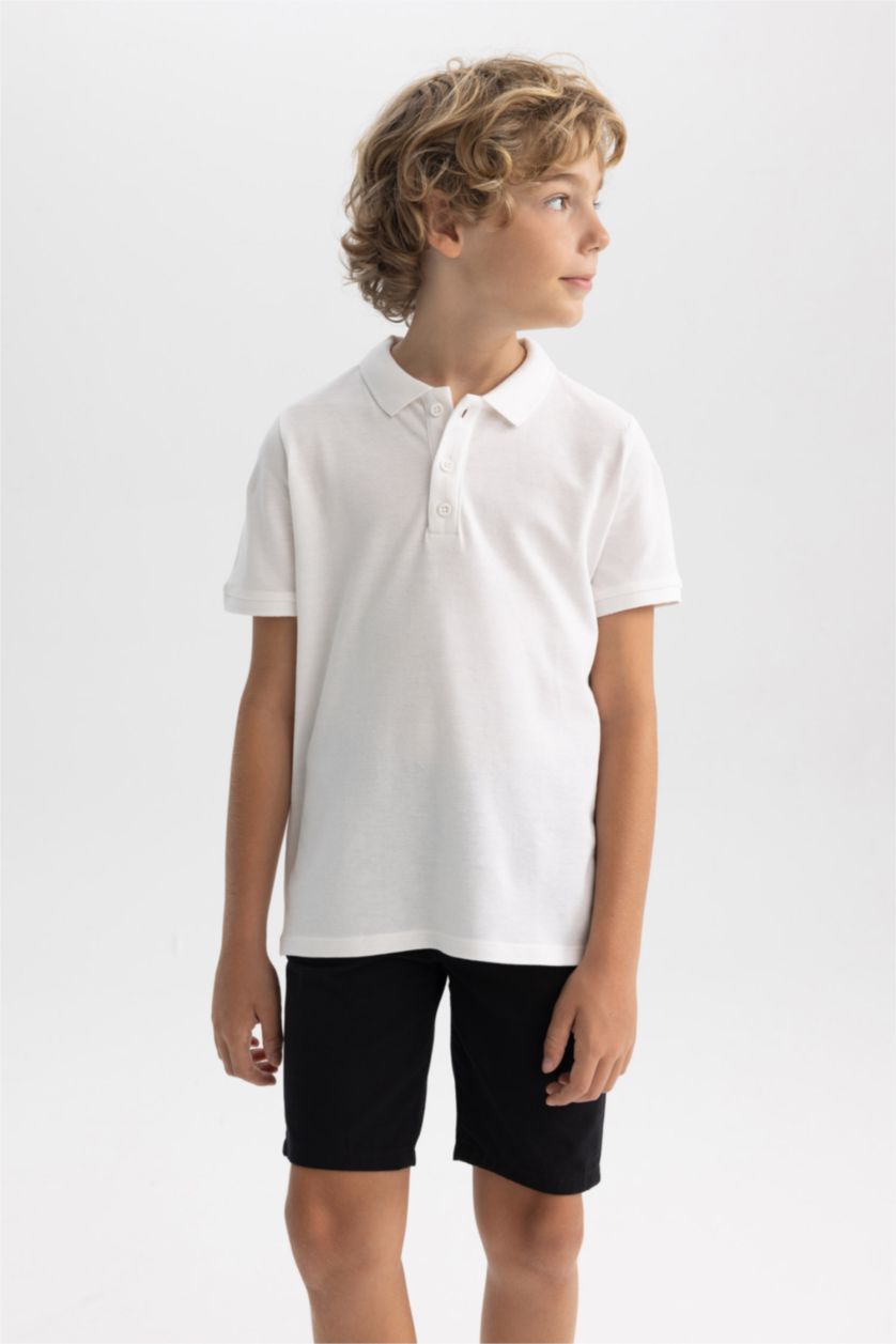 Erkek Çocuk - Genç Erkek Beyaz Pike Kısa Kollu Basic Düz Polo Tişört Erkek Çocuk