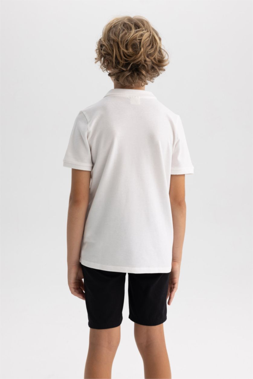 Erkek Çocuk - Genç Erkek Beyaz Pike Kısa Kollu Basic Düz Polo Tişört Erkek Çocuk