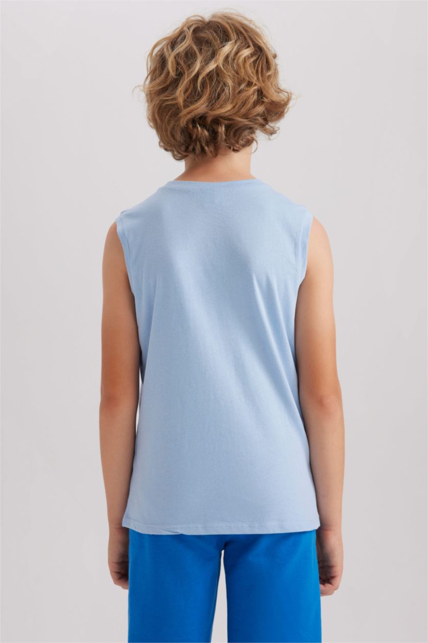 Erkek Çocuk - Genç Erkek Mavi Bisiklet Yaka Basic Düz Atlet Erkek Çocuk