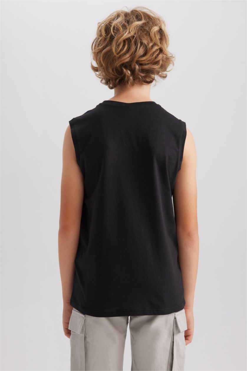 Erkek Çocuk - Genç Erkek Siyah Bisiklet Yaka Basic Düz Atlet Erkek Çocuk