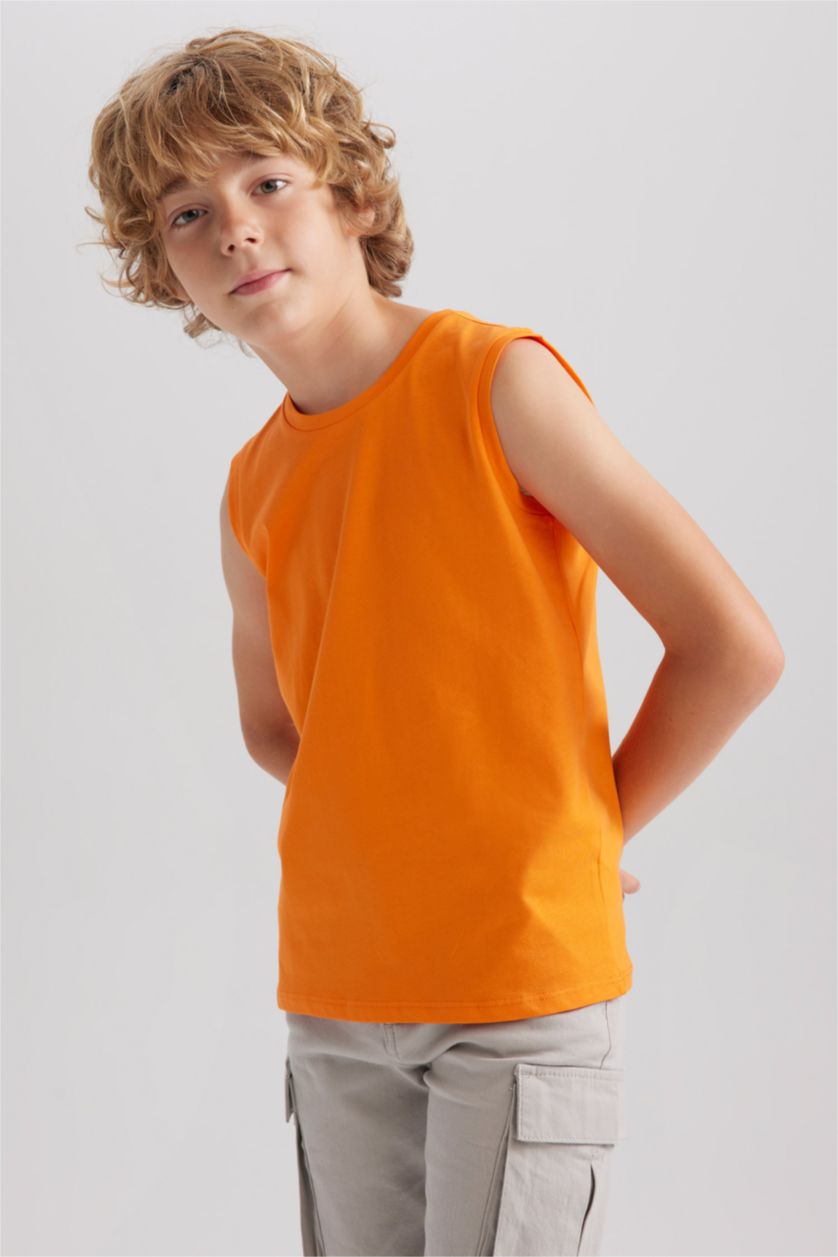 Boys & Teens Orange Boy Regular Fit Tank Top