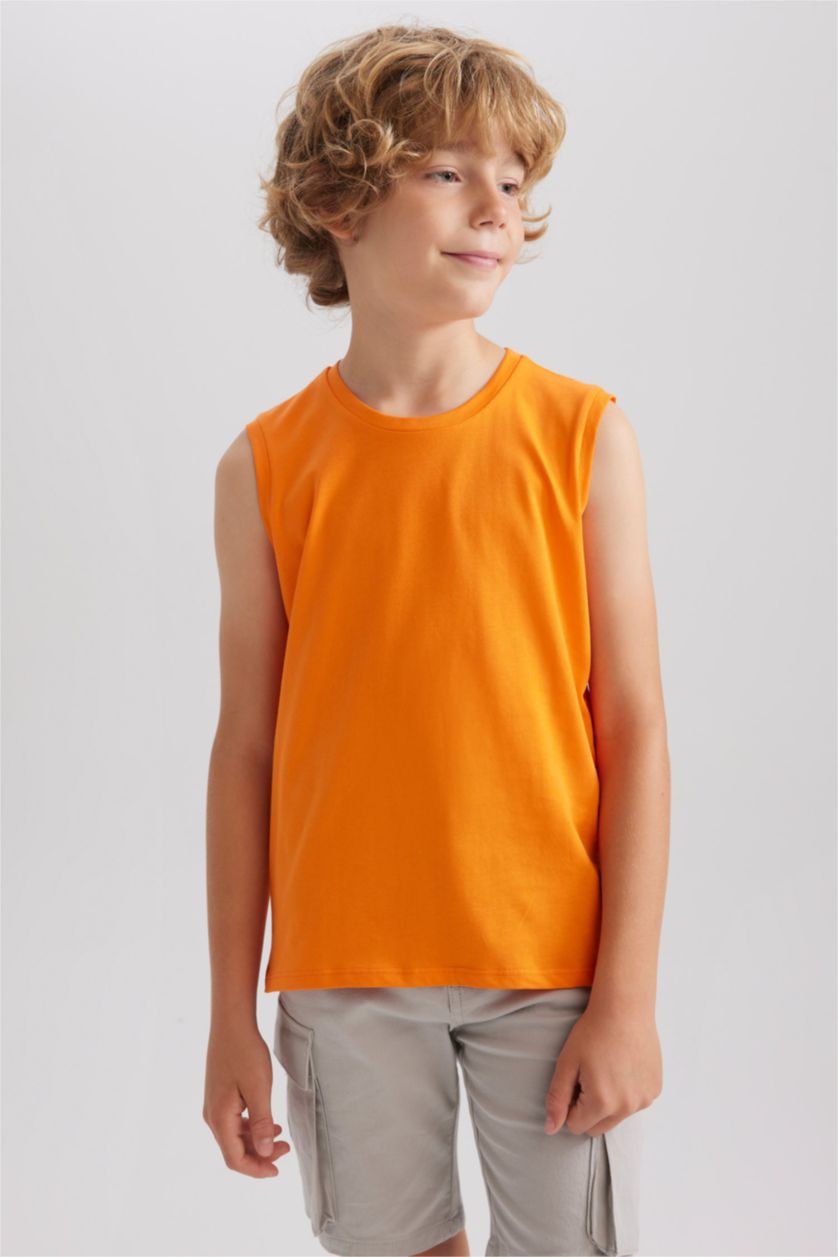 Boys & Teens Orange Boy Regular Fit Tank Top