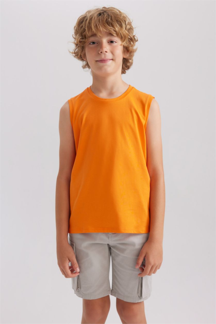 Boys & Teens Orange Boy Regular Fit Tank Top