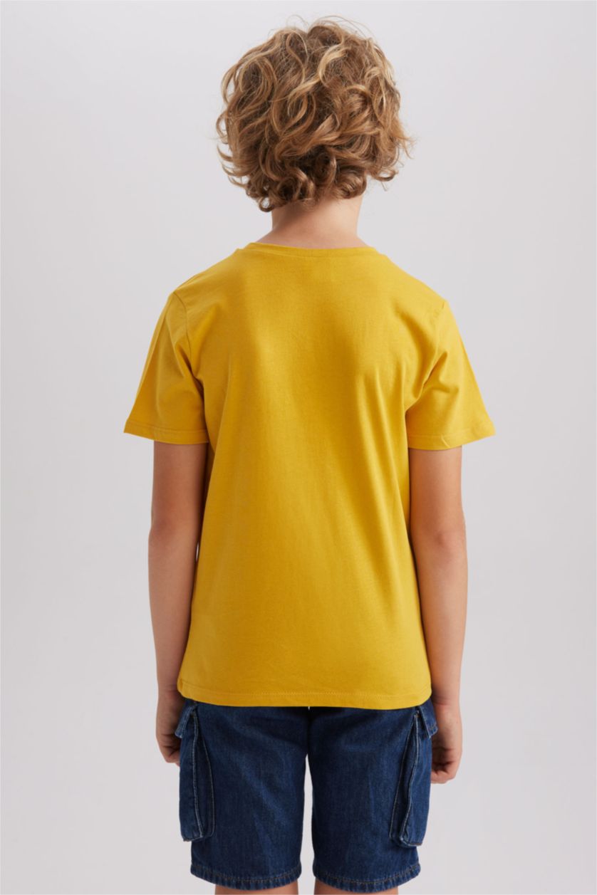 Erkek Çocuk - Genç Erkek Sarı Bisiklet Yaka Baskılı Kısa Kollu Tişört Erkek Çocuk