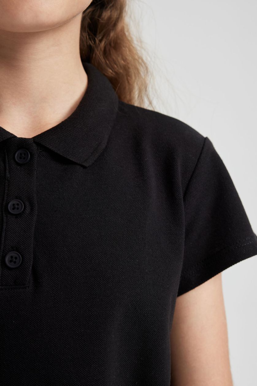 Girls & Teens Black Girl Regular Fit Cotton Polo T-Shirt